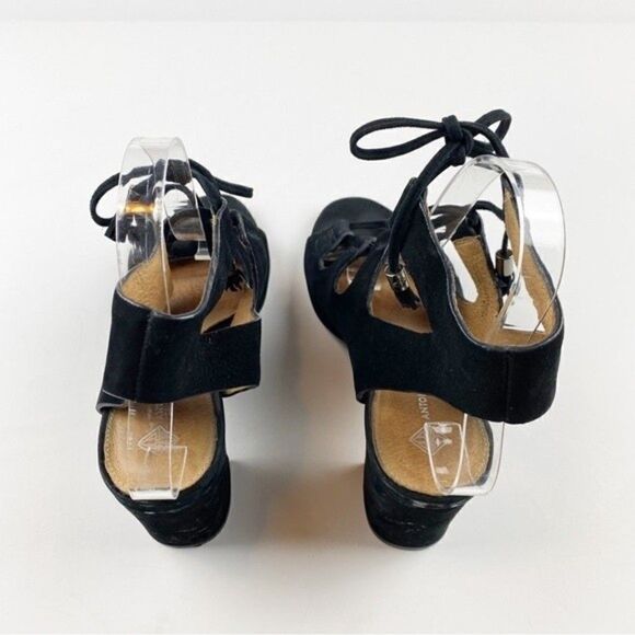 Antonio Melani Jessay Black Suede Leather Lace Up Block Heel Sandals Size 9.5 - Picture 5 of 14
